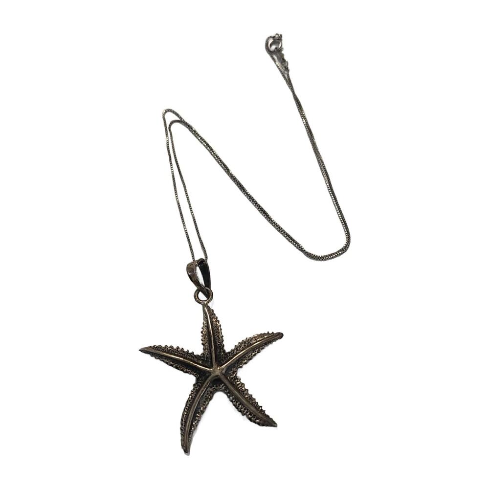 Vintage Modernist Sterling Silver Starfish Pendant Necklace